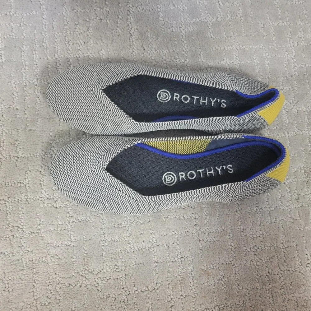 Rothy's Black & White Knit Flats with Blue and Yellow Trim